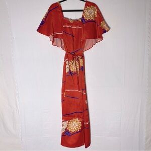 Vintage For Andrade Honolulu Orange Red Off Shoulder Hawaiian Maxi Dress L